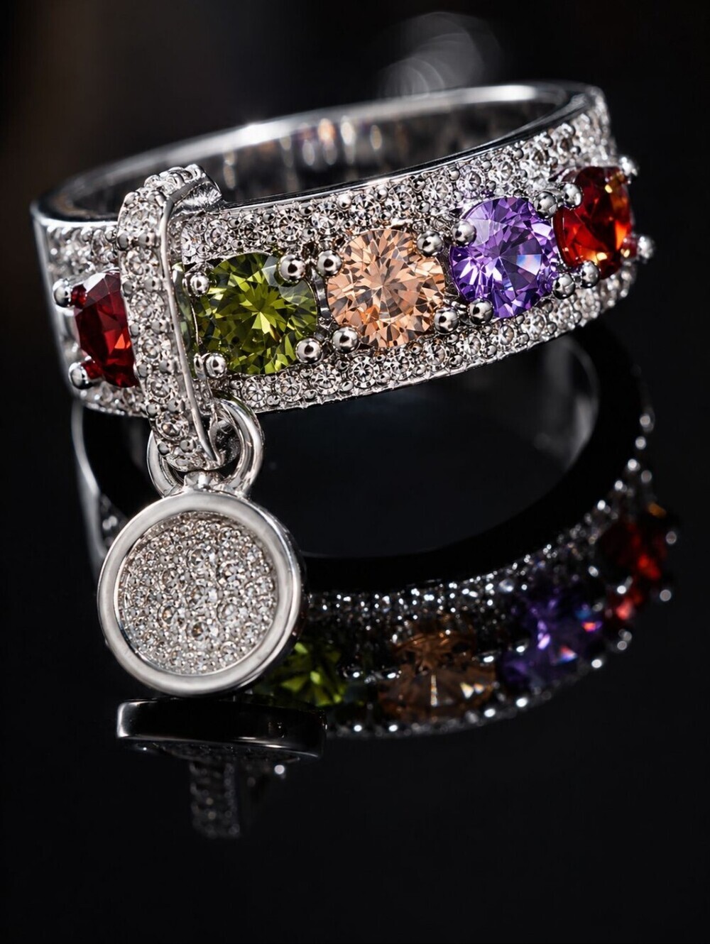 Multi-Color Gemstone Band Ring in Silver
